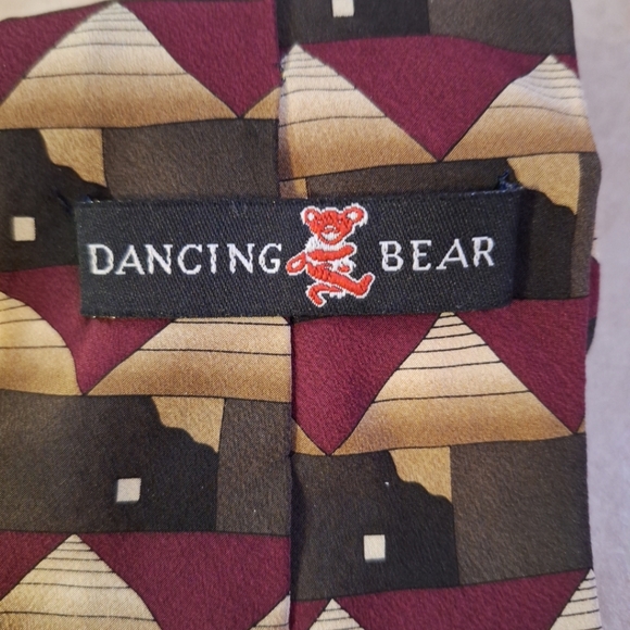 Grateful Dead Dancing Bear Jerry Garcia Multicolor Geometric Pattern Silk Tie - Picture 6 of 6